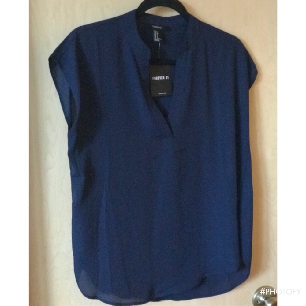 Navy v cut blouse